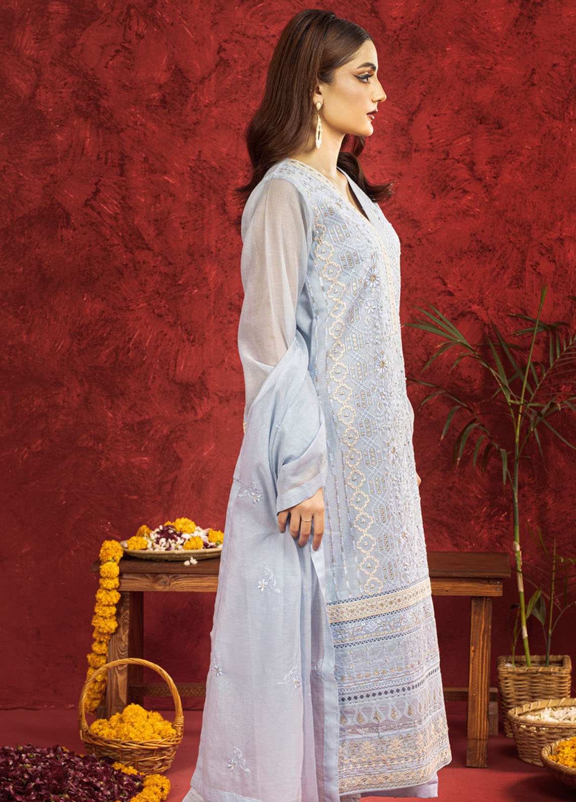 Shamooz Pret Embroidered Khaadi Net 3 Piece Suit SEM-0663