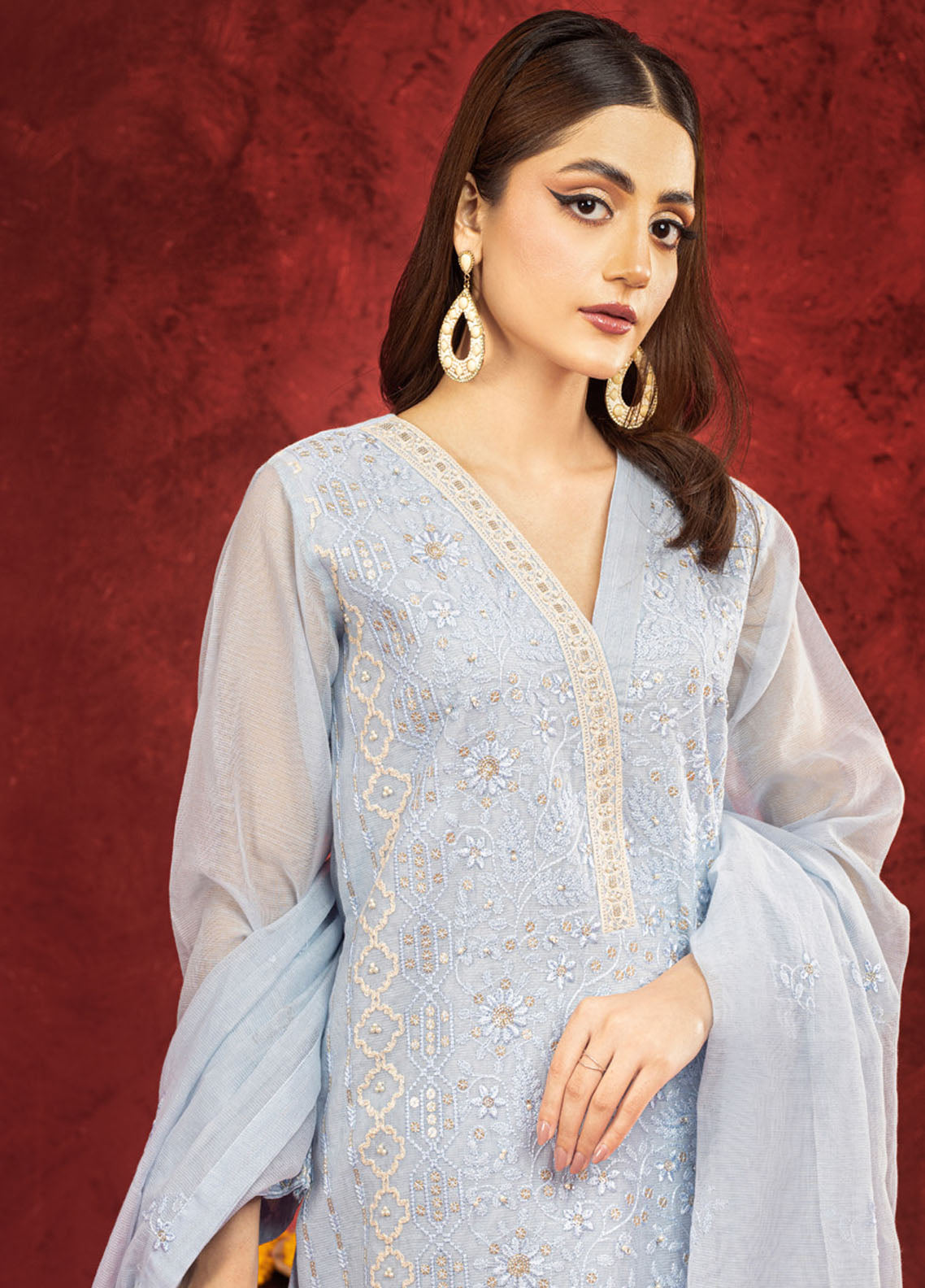 Shamooz Pret Embroidered Khaadi Net 3 Piece Suit SEM-0663