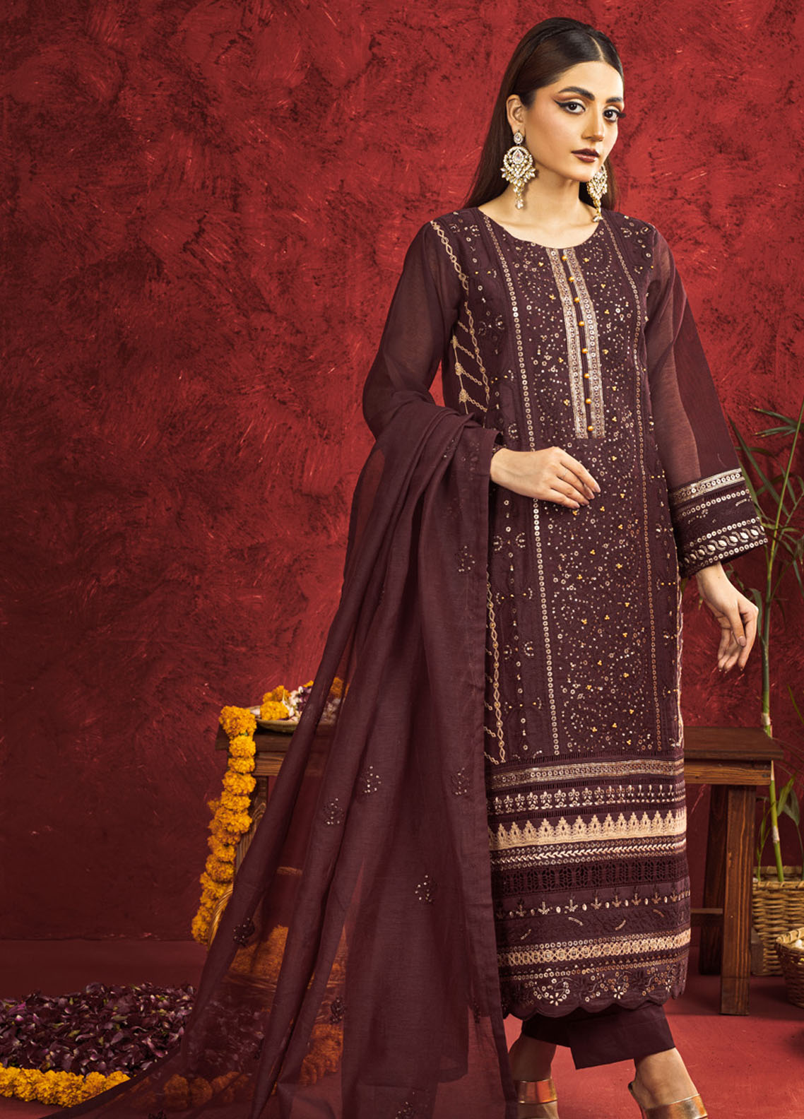 Shamooz Pret Embroidered Khaadi Net 3 Piece Suit SEM-0664