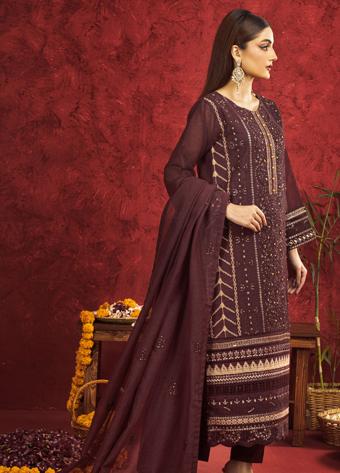 Shamooz Pret Embroidered Khaadi Net 3 Piece Suit SEM-0664