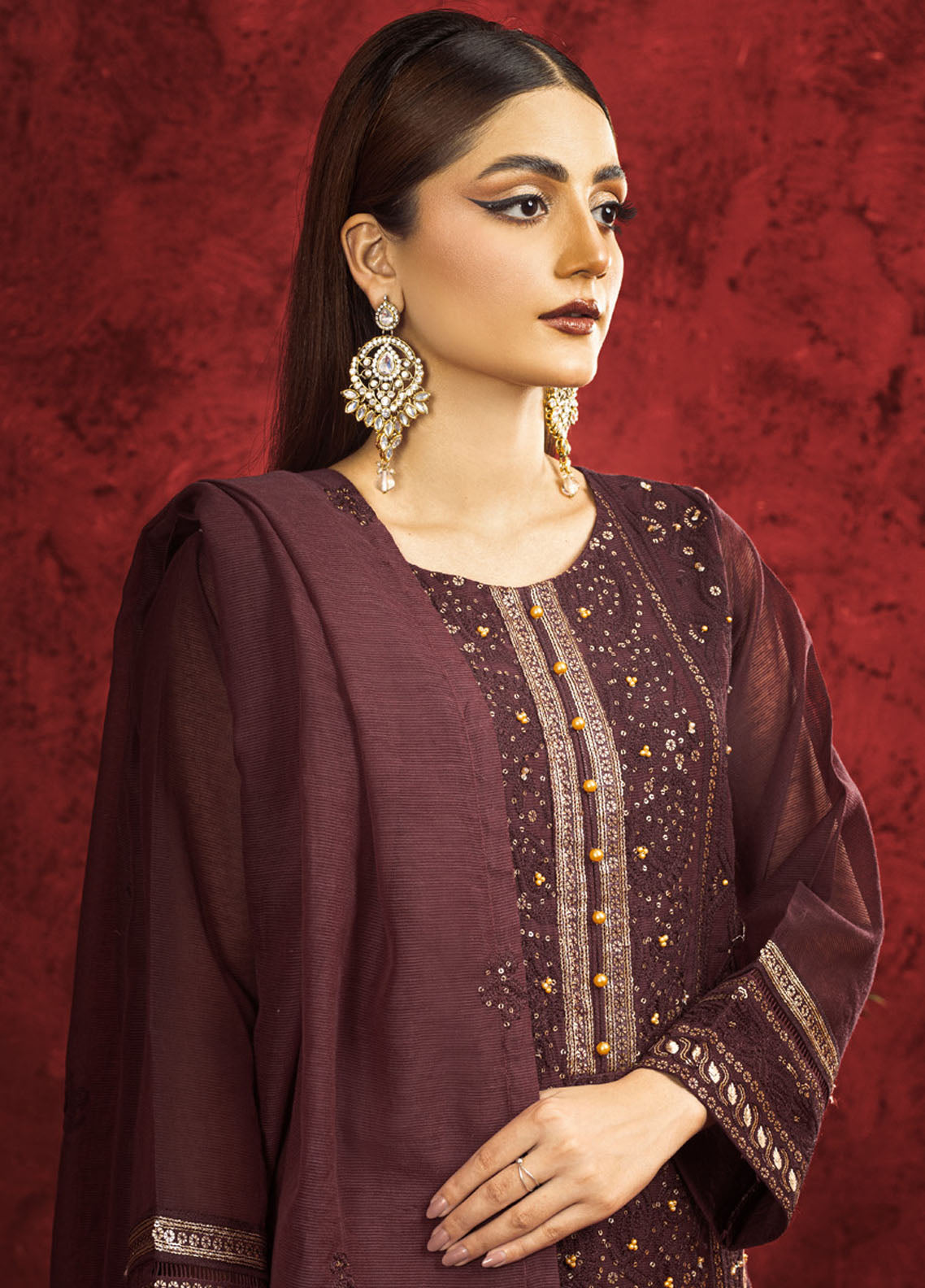 Shamooz Pret Embroidered Khaadi Net 3 Piece Suit SEM-0664