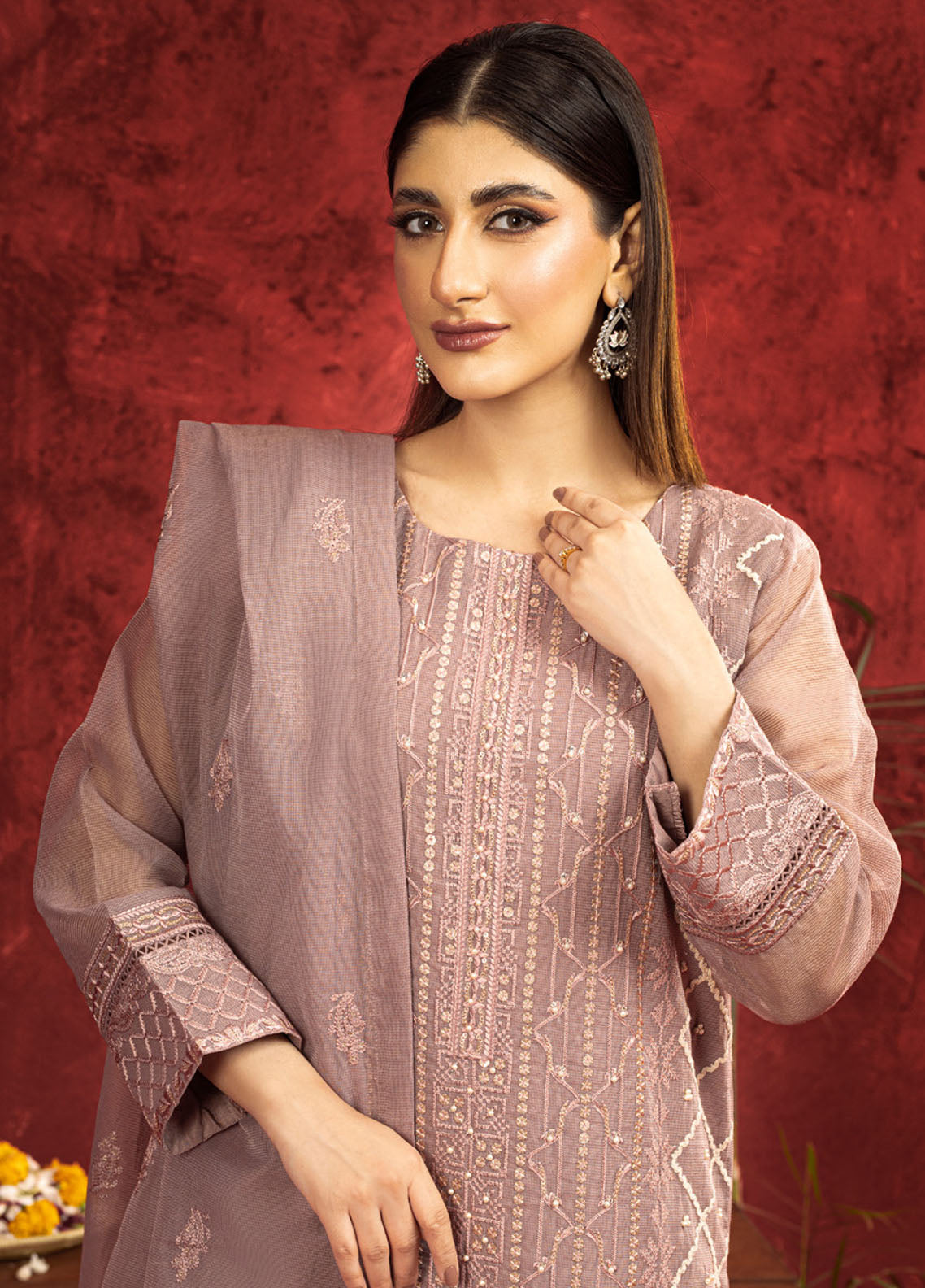 Shamooz Pret Embroidered Khaadi Net 3 Piece Suit SEM-0665