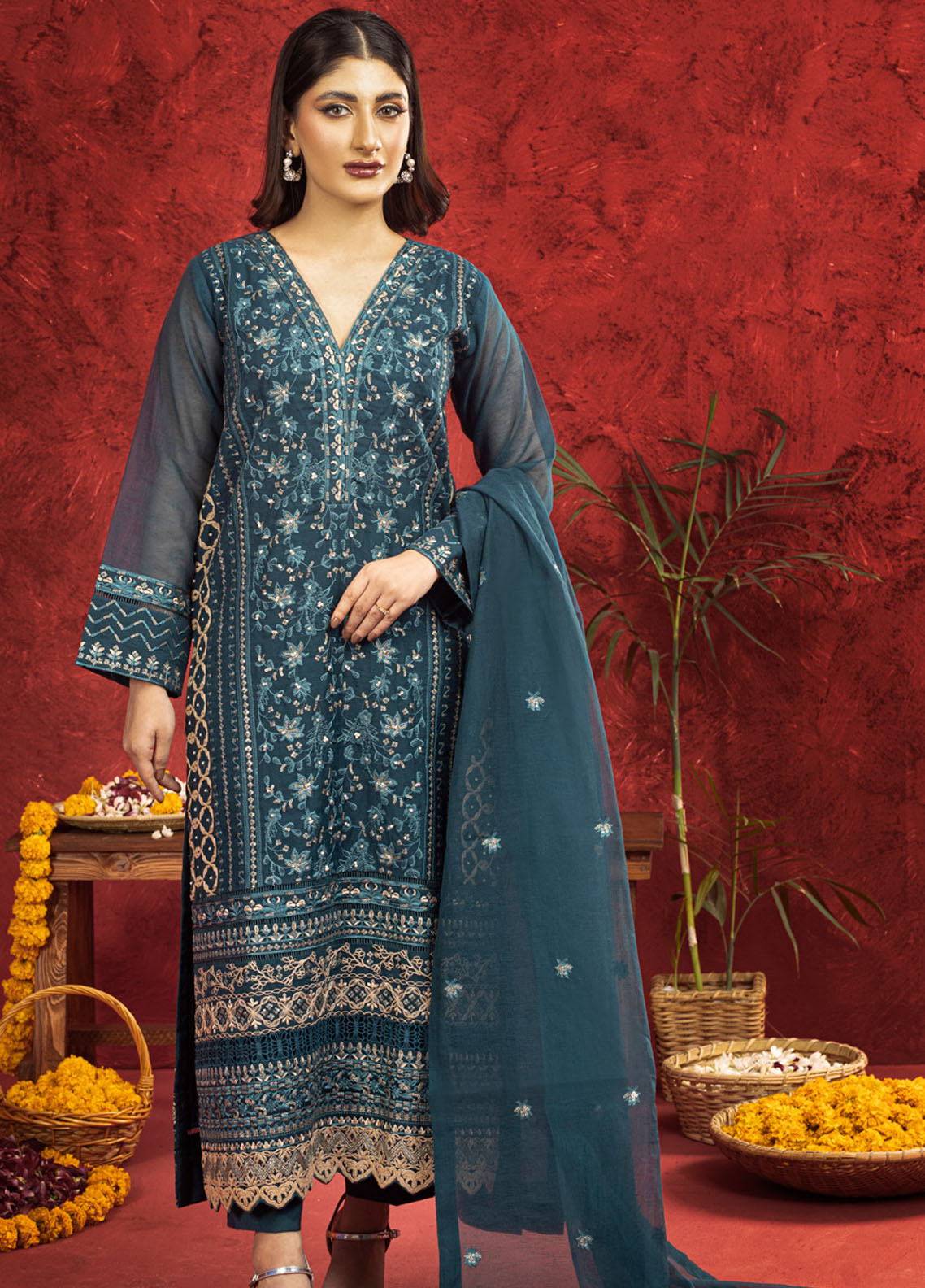 Shamooz Pret Embroidered Khaadi Net 3 Piece Suit SEM-0667