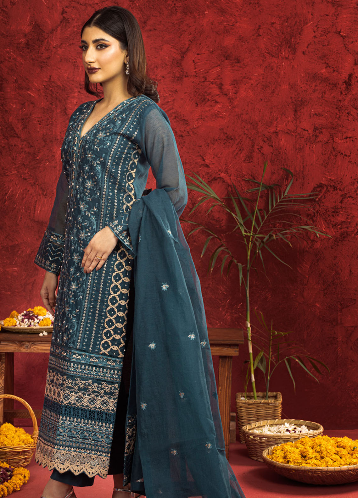 Shamooz Pret Embroidered Khaadi Net 3 Piece Suit SEM-0667