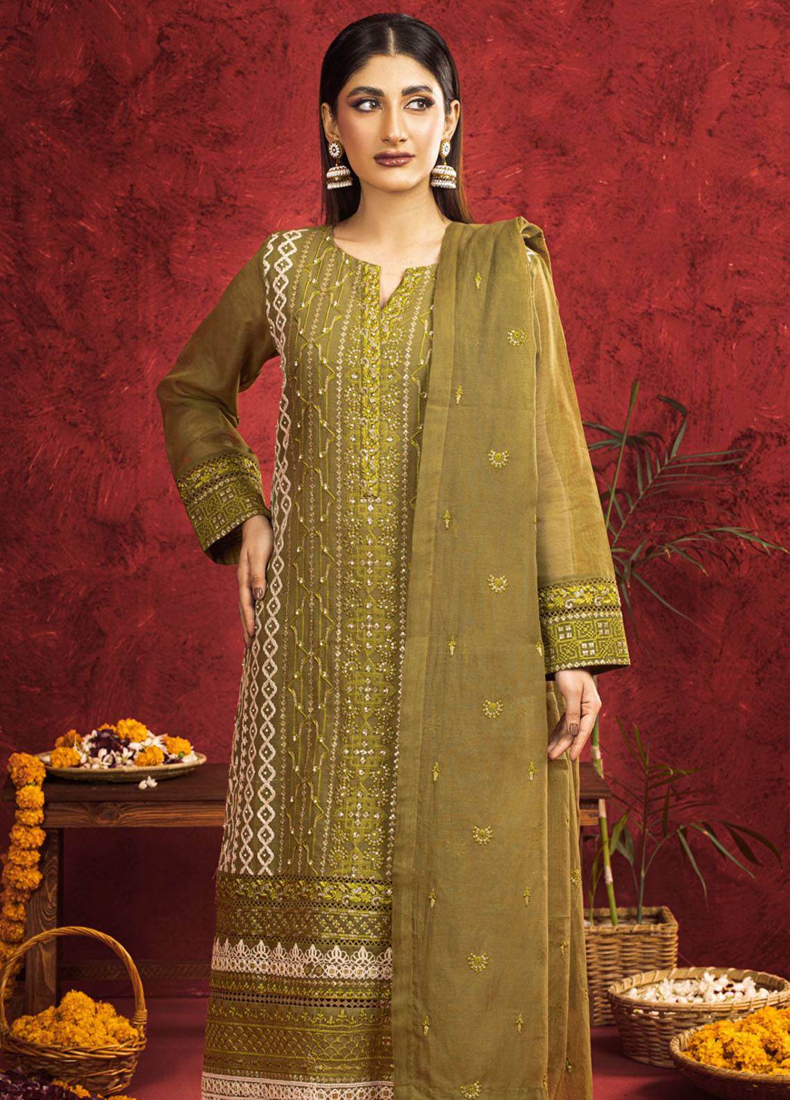 Shamooz Pret Embroidered Khaadi Net 3 Piece Suit SEM-0668