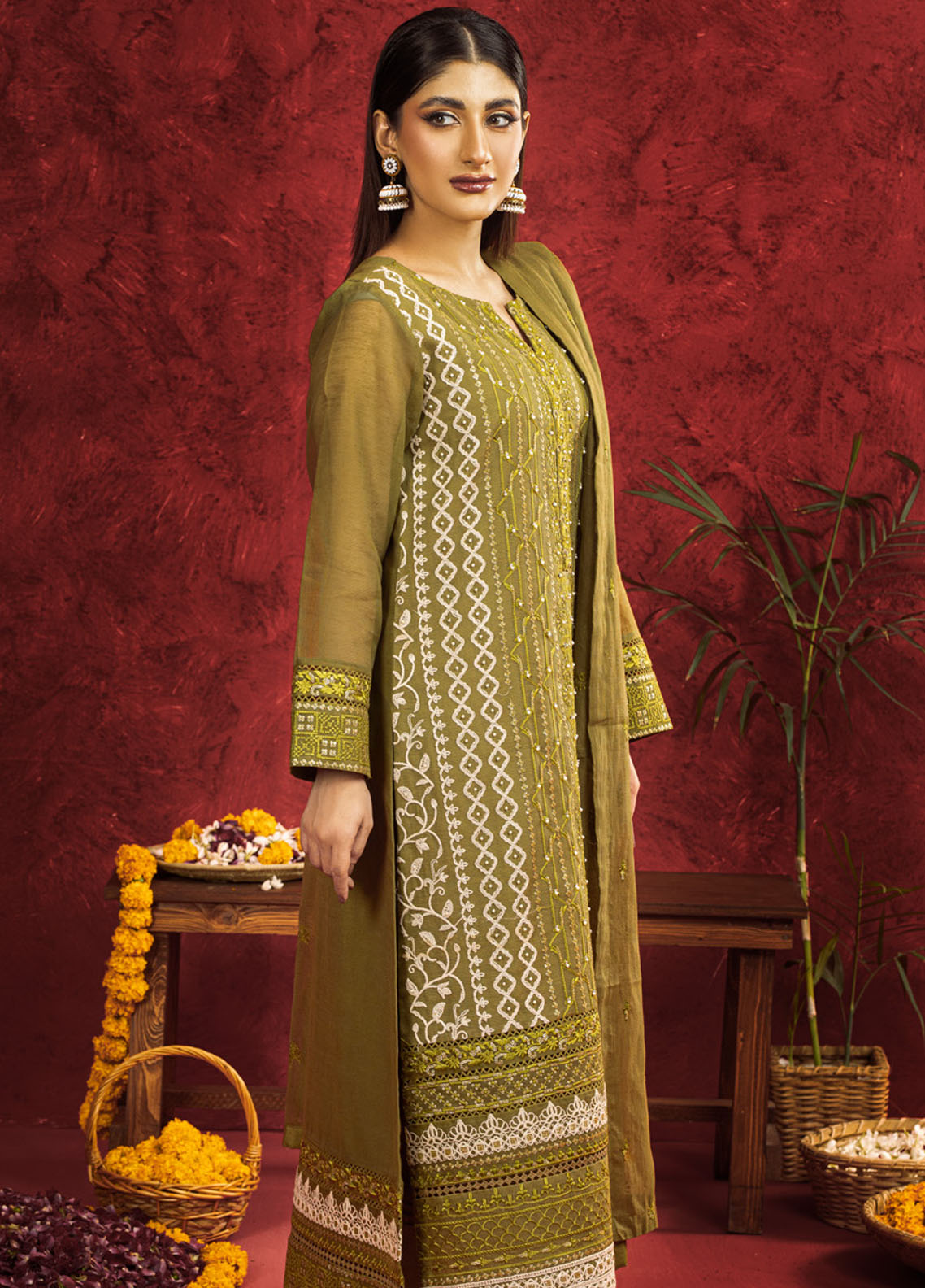 Shamooz Pret Embroidered Khaadi Net 3 Piece Suit SEM-0668