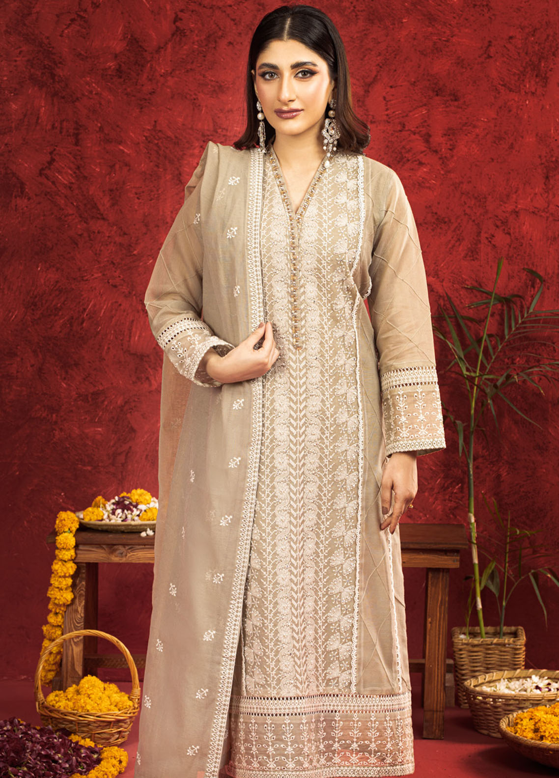 Shamooz Pret Embroidered Khaadi Net 3 Piece Suit SEM-0676