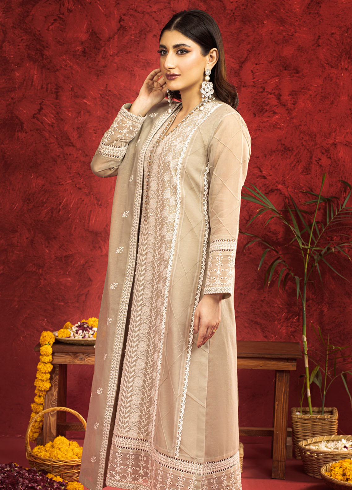 Shamooz Pret Embroidered Khaadi Net 3 Piece Suit SEM-0676