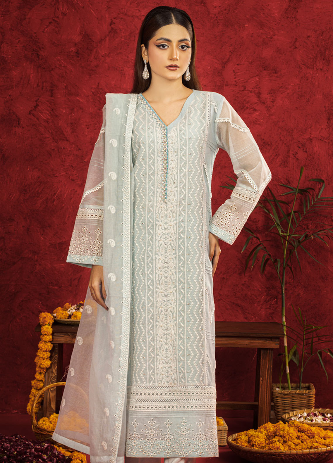 Shamooz Pret Embroidered Khaadi Net 3 Piece Suit SEM-0677