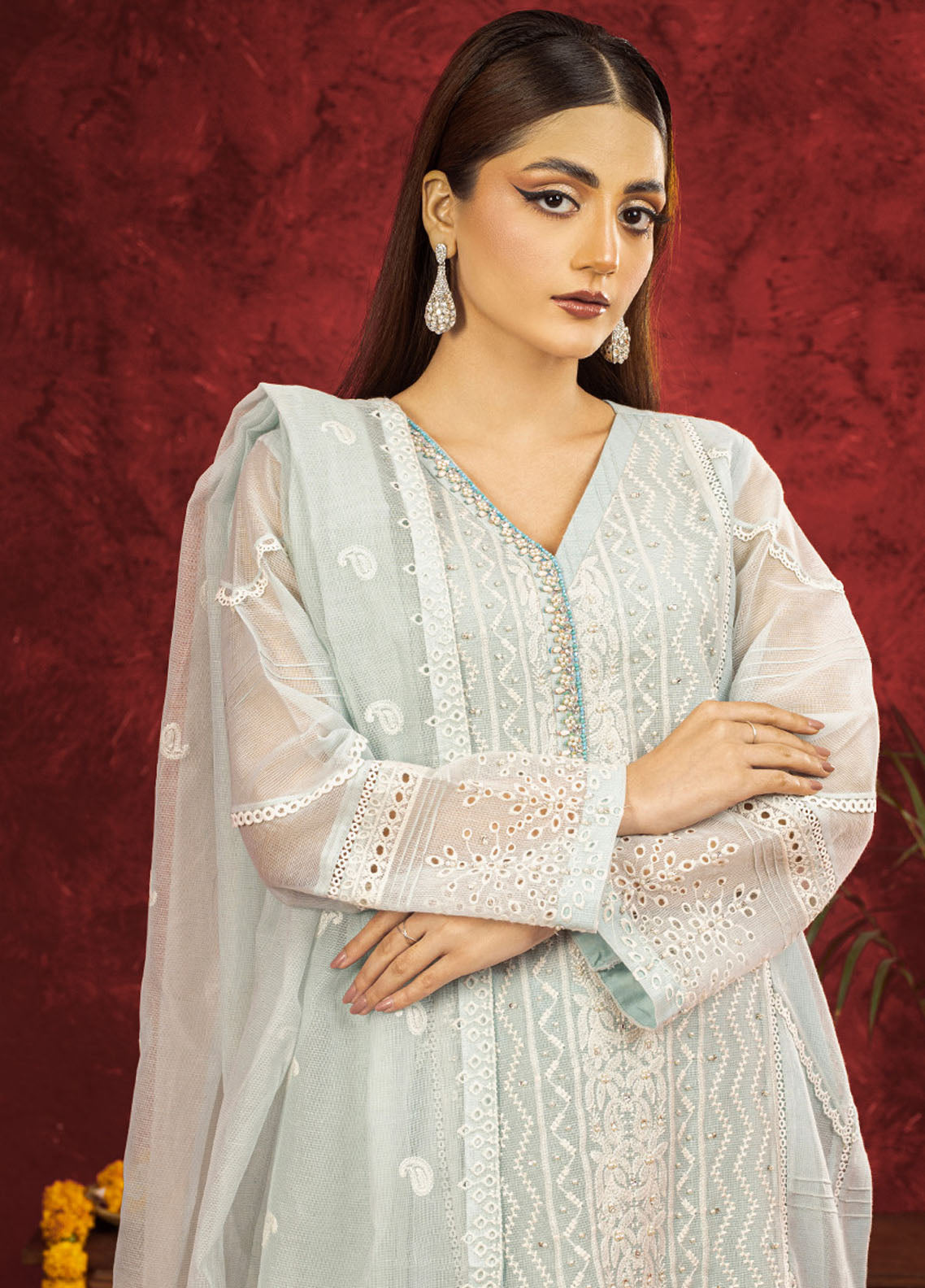 Shamooz Pret Embroidered Khaadi Net 3 Piece Suit SEM-0677