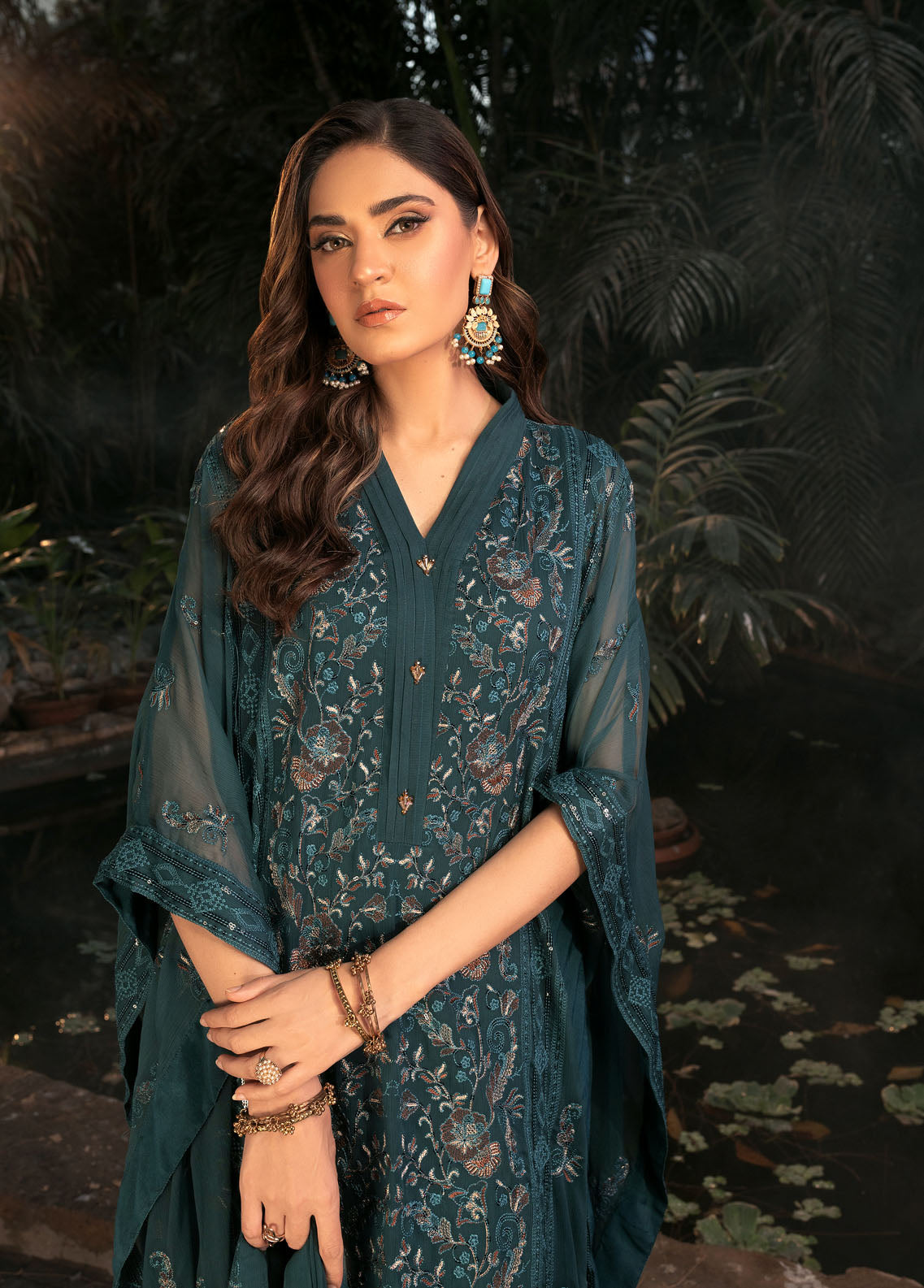 Shamooz Pret Formal Chiffon 3 Piece Suit SEM-0632 Bottle Green