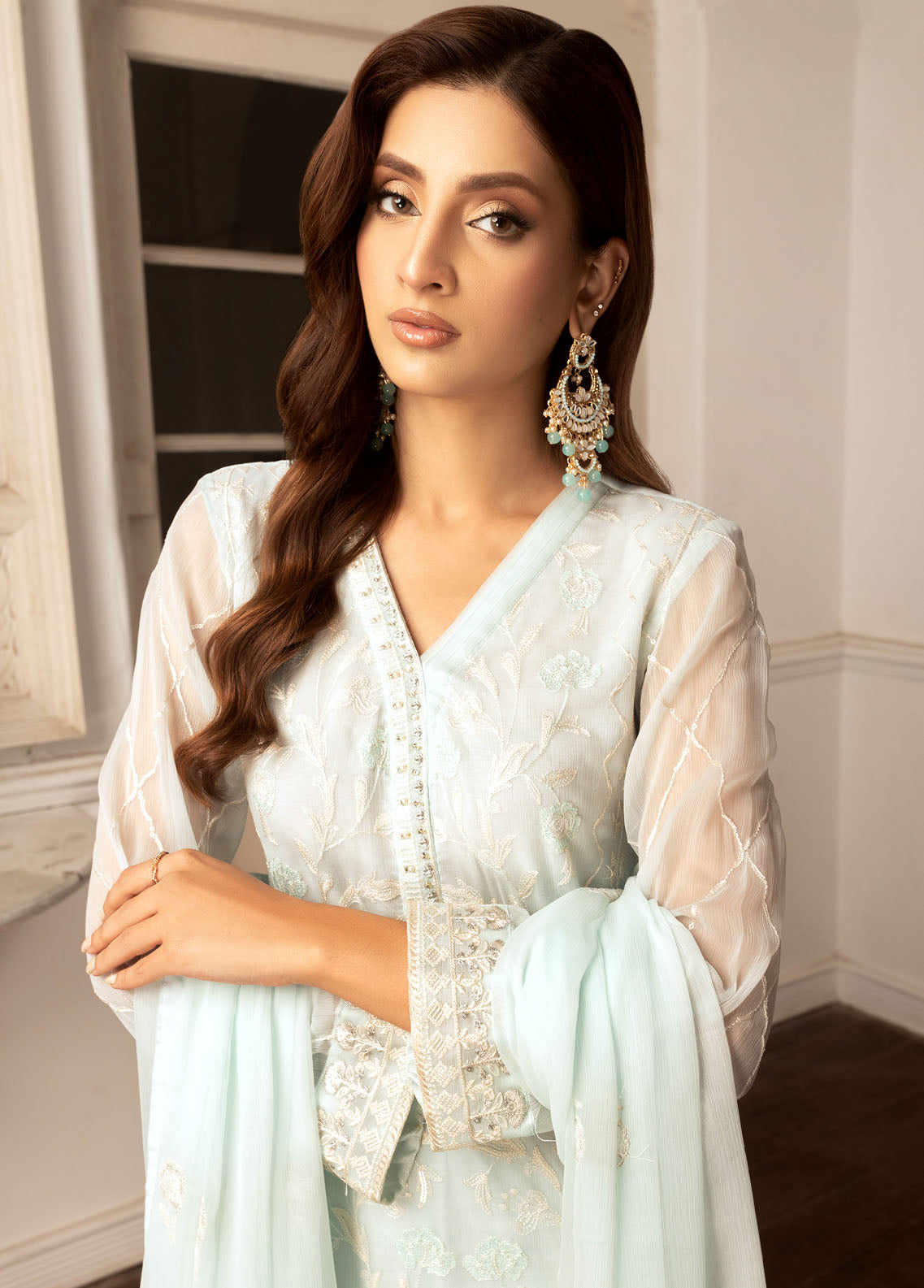 Shamooz Pret Formal Chiffon 3 Piece Suit SEM-0636 Powder Blue