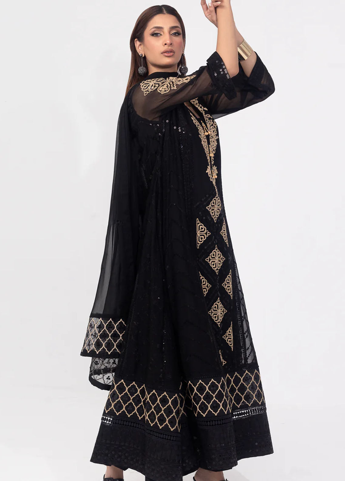 Shamooz Pret Formal Chiffon 3 Piece Suit SEM-627 Crystal Black