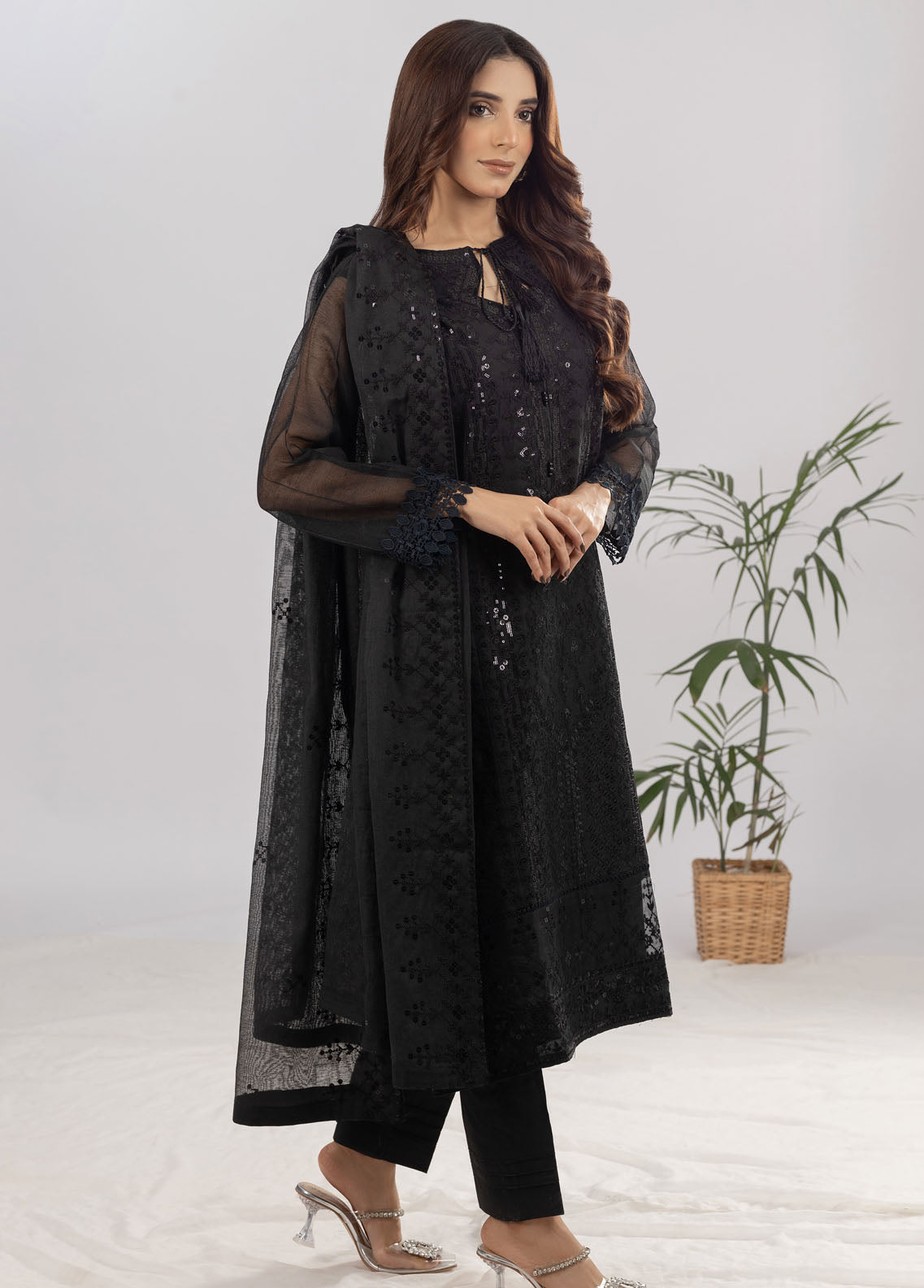 Shamooz Pret Formal Khaadi Net 3 Piece Suit SEM-0611 Glam Black