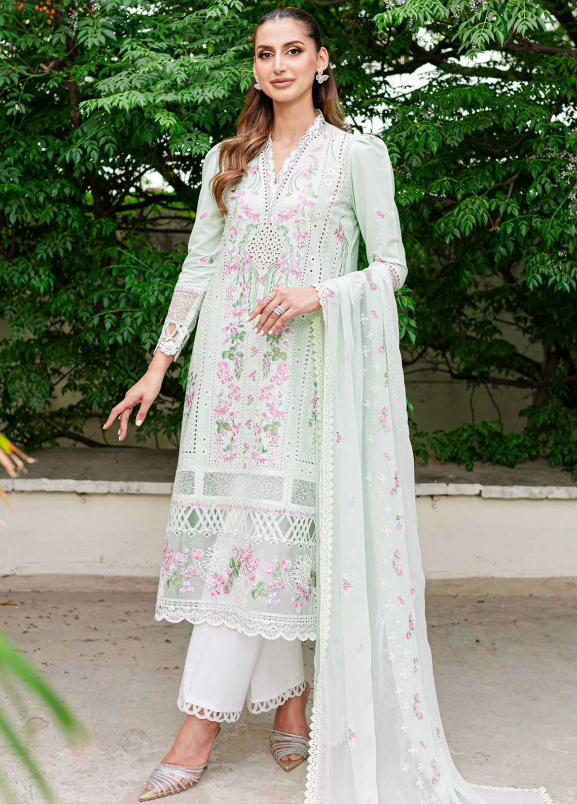 Shiren By Sable Vogue Unstitched Lawn Collection 2024 D-01 Mint Garden