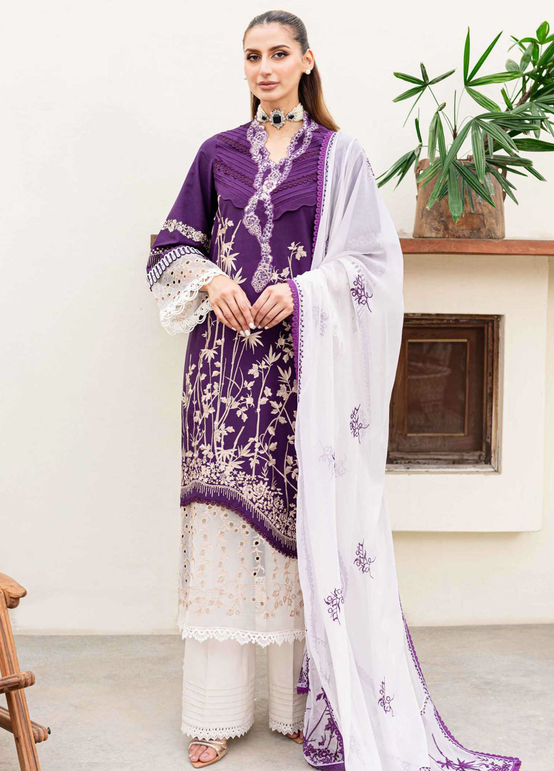 Shiren By Sable Vogue Unstitched Lawn Collection 2024 D-03 Plum Orchid