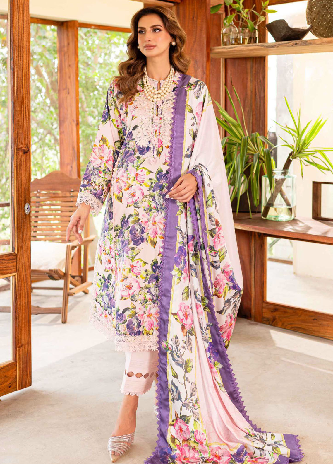 Shiren By Sable Vogue Unstitched Lawn Collection 2024 D-07 Pink Gardenia
