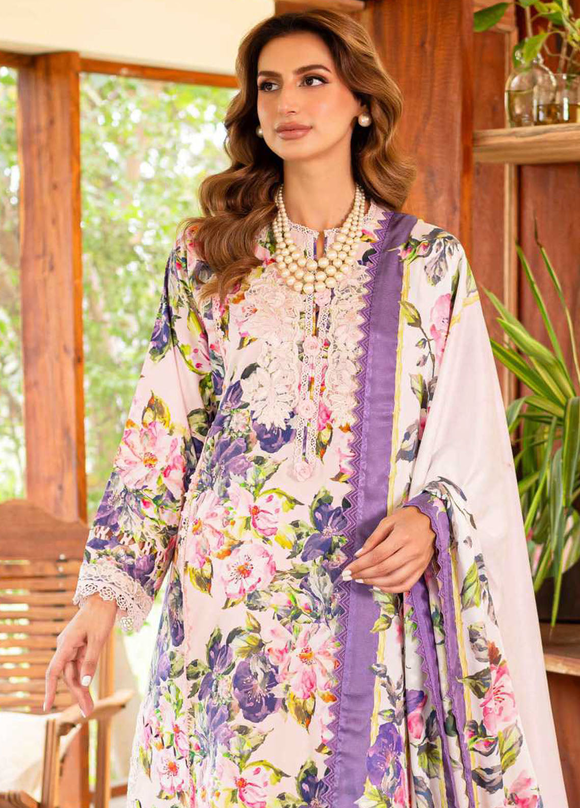 Shiren By Sable Vogue Unstitched Lawn Collection 2024 D-07 Pink Gardenia