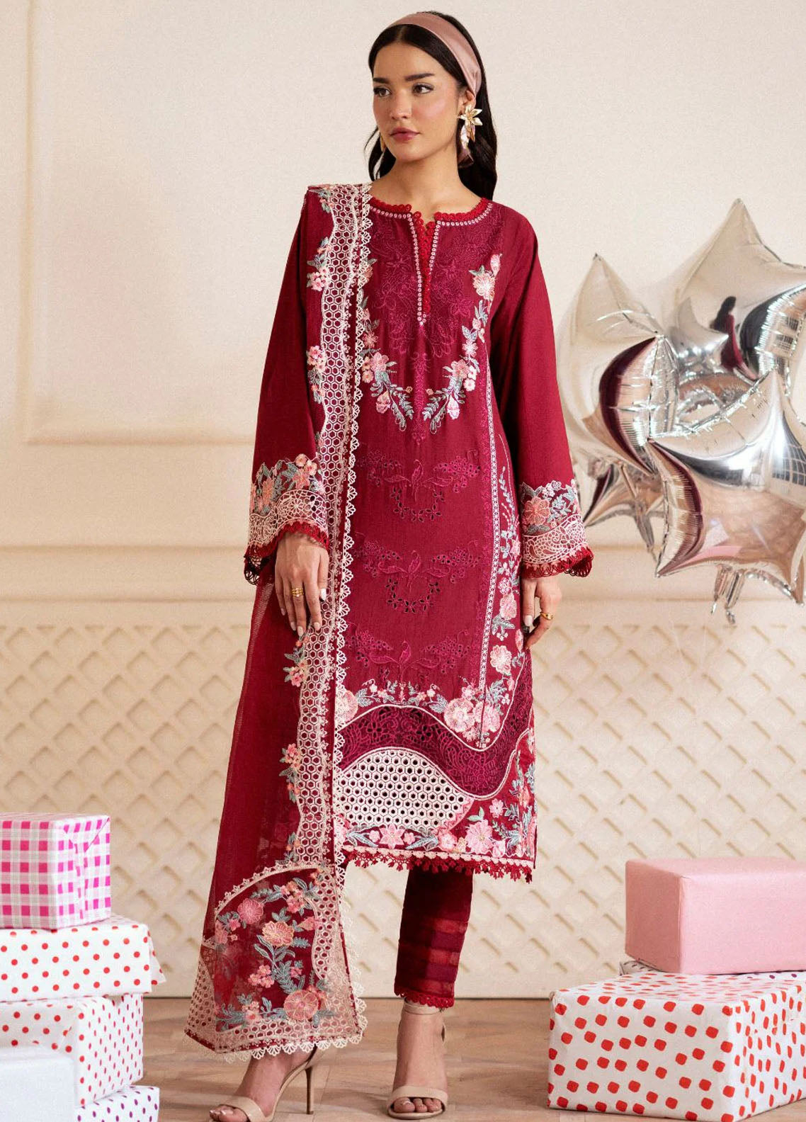 Signature by AJR Embroidered Lawn Suits Unstitched 3 Piece AJR25SL D-03 Crimsone
