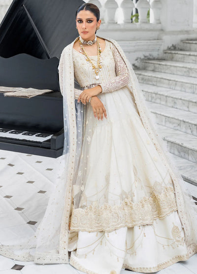 Jahan by Erum Khan Embroidered Net Suits Unstitched 3 Piece EK25V4 Snow Pearl - Formals Collection