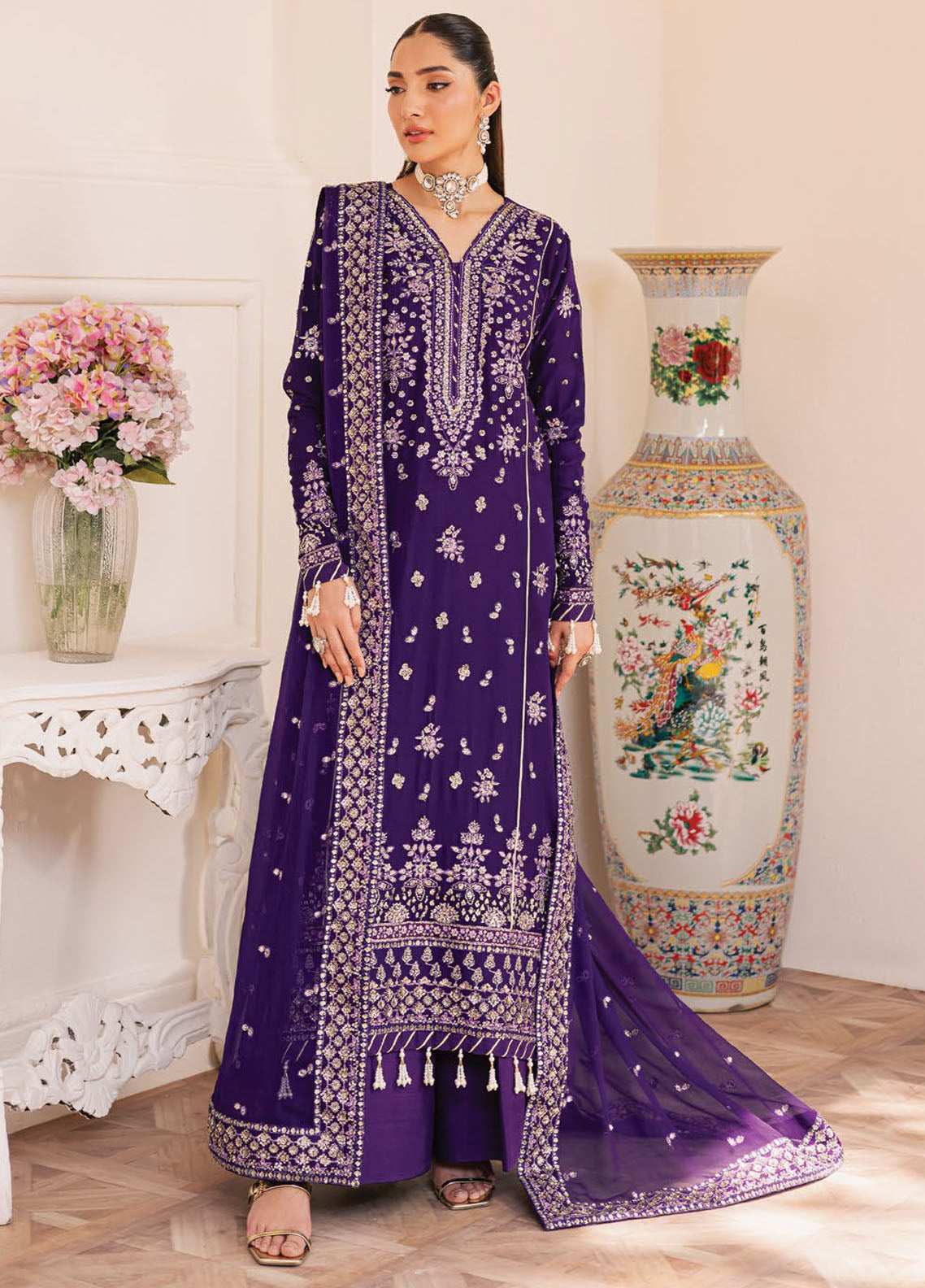 Suave by Emaan Adeel Embroidered Chiffon Suits Unstitched 3 Piece EA25LF Calais - Formals Collection