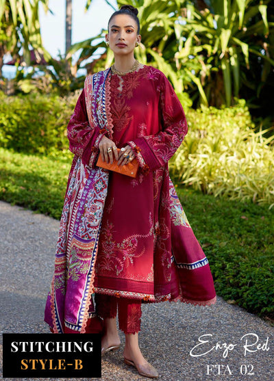Suay by Farah Talib Luxury Lawn Unstitched Collection 2024 FTA 02 Enzo Red