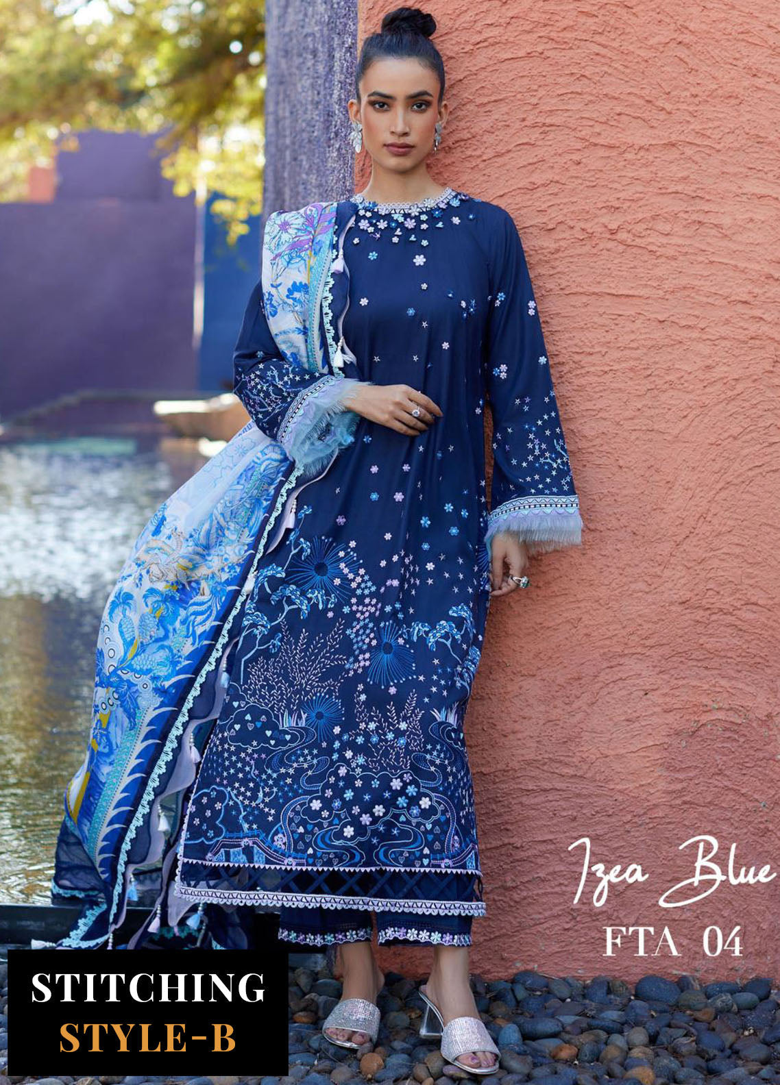 Suay by Farah Talib Luxury Lawn Unstitched Collection 2024 FTA 04 Izea Blue