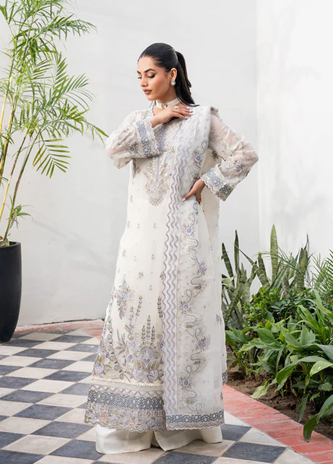 Tarz by Freesia Premium Embroidered Chiffon Suits Unstitched 3 Piece FRE25T FW-40045 Rozhan