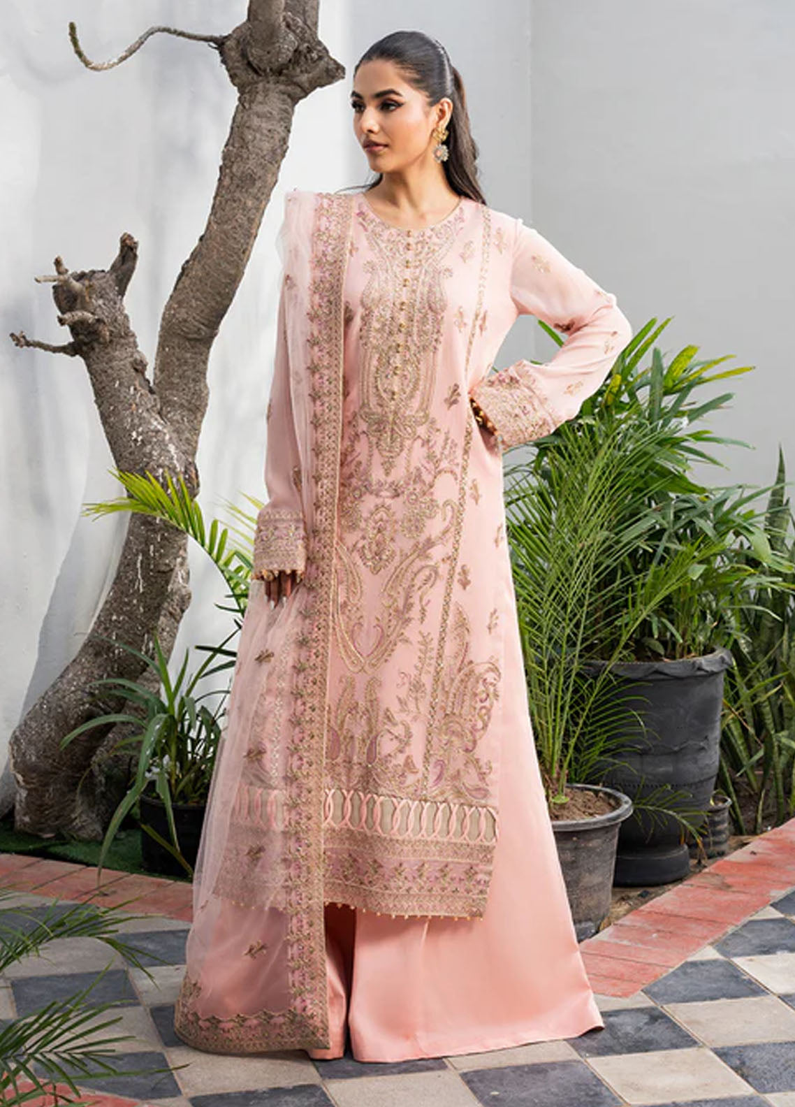 Tarz by Freesia Premium Embroidered Chiffon Suits Unstitched 3 Piece FRE25T FW-40042 Camila