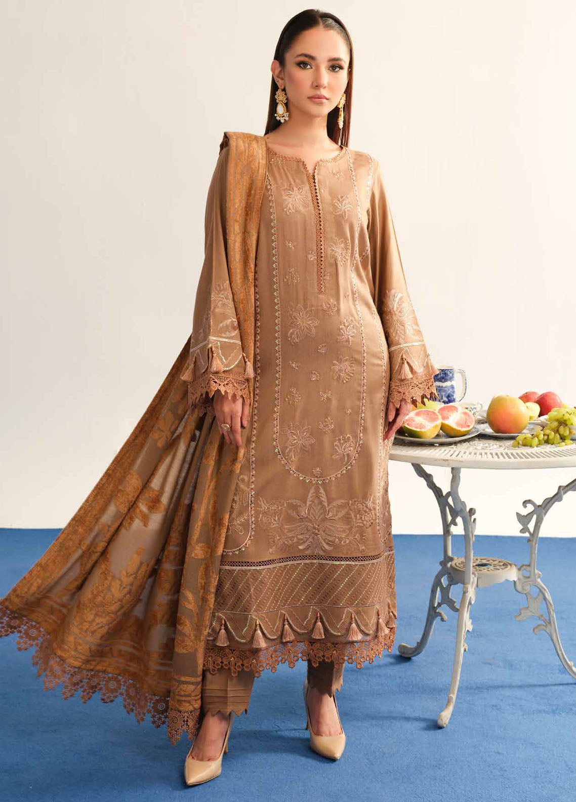 Tehzeeb By Riaz Arts Emb Leather Peach Winter Collection 2024 TL-321