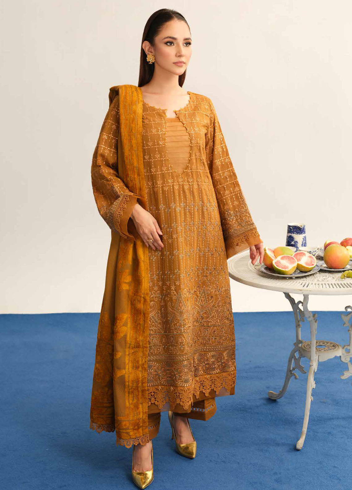 Tehzeeb By Riaz Arts Emb Leather Peach Winter Collection 2024 TL-327