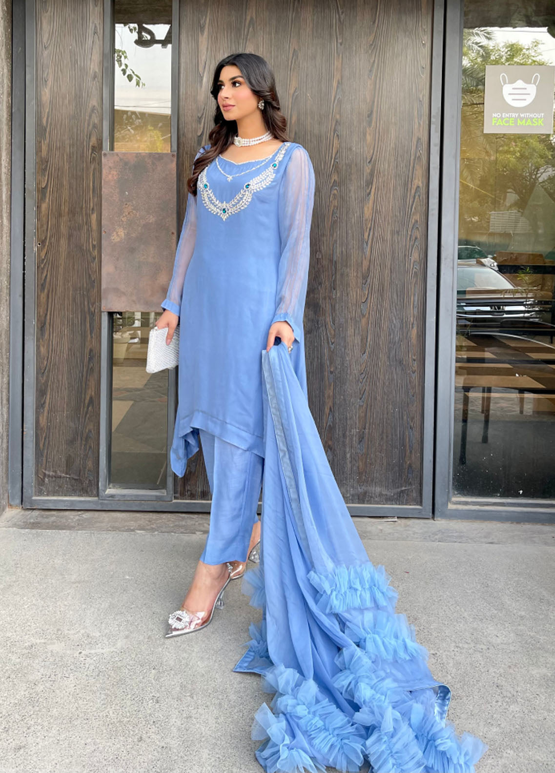 Manaal Arfeen Pret Eastern Chiffon 3 Piece Suit MNL23T Blue Crystal