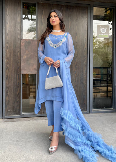 Manaal Arfeen Pret Eastern Chiffon 3 Piece Suit MNL23T Blue Crystal