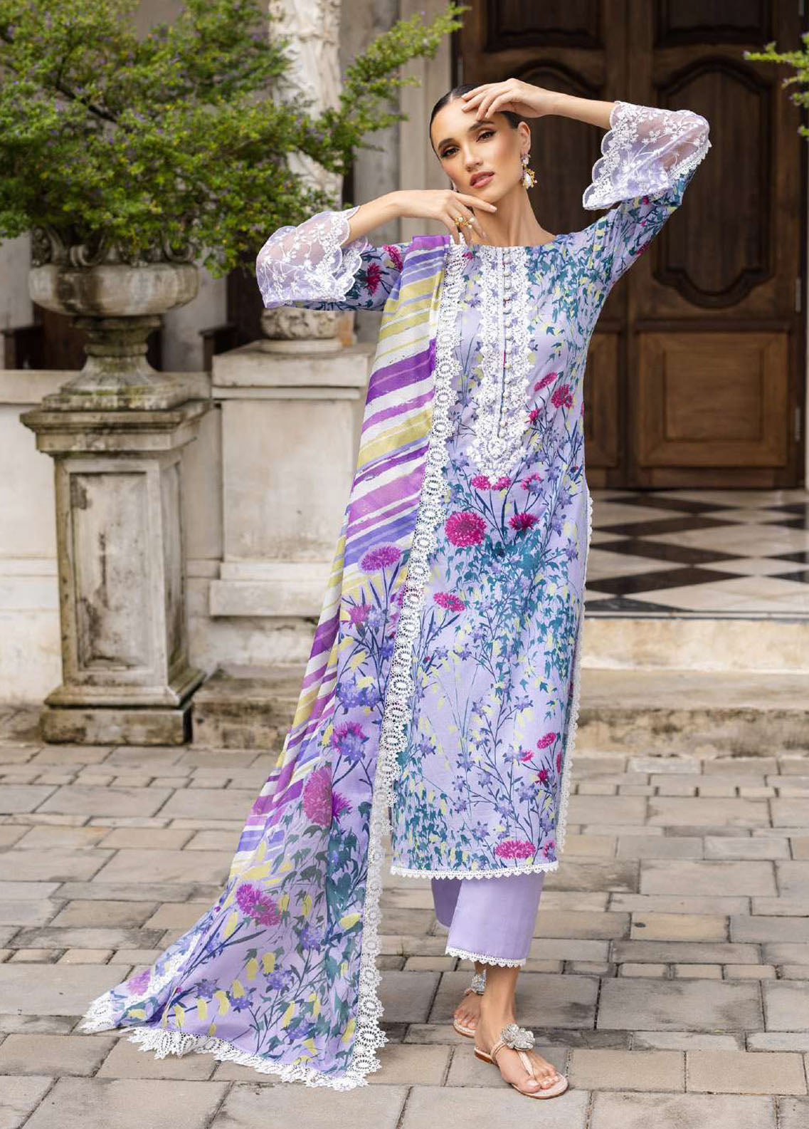 Tahra By Zainab Chottani Unstitched Lawn Collection 2023 Frosty Orchid 10B