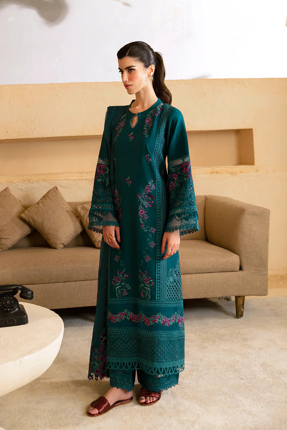 Azure Luxury Unstitched Premium Cambric Collection 2024 Lawn-62 Teal Treasure