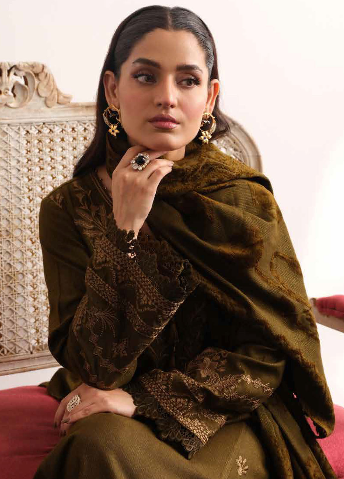 Tehzeeb By Riaz Arts Embroidered Leather Peach Suit Unstitched 3 Piece RA24UP TL-317 - Winter Collection