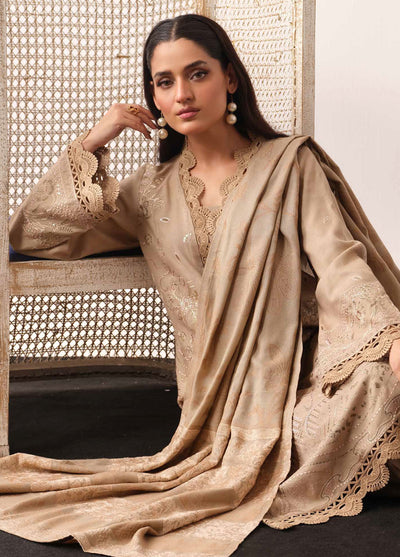 Tehzeeb By Riaz Arts Embroidered Leather Peach Suit Unstitched 3 Piece RA24UP TL-318 - Winter Collection