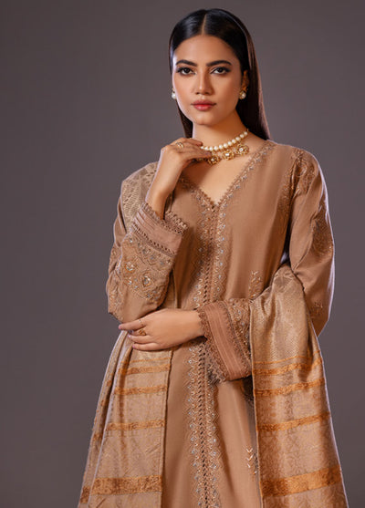 Tehzeeb by Riaz Arts Embroidered Leather Peach Suits Unstitched 3 Piece RA24TL TL-225 - Winter Collection