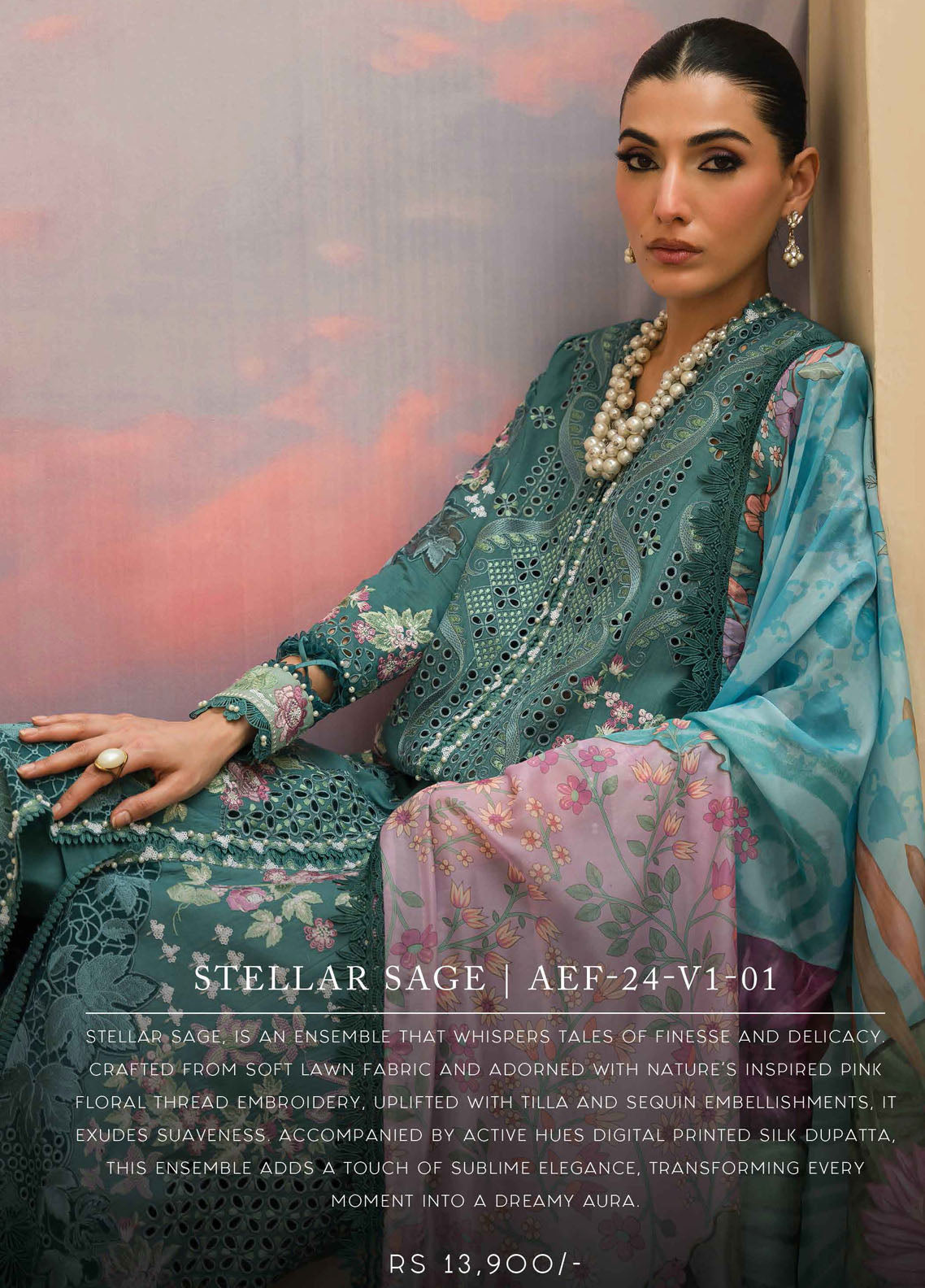 The Painted Garden by Afrozeh Eid Festive Lawn Collection 2024 D-01 Stellar Sage