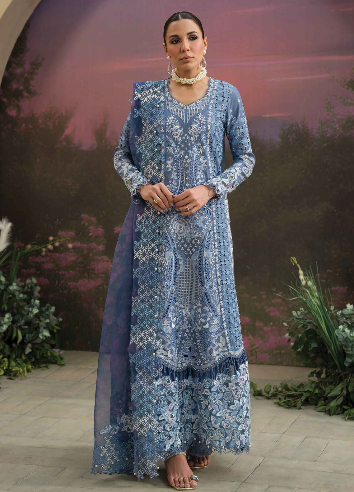 The Painted Garden by Afrozeh Eid Festive Lawn Collection 2024 D-07 Indigo Ink