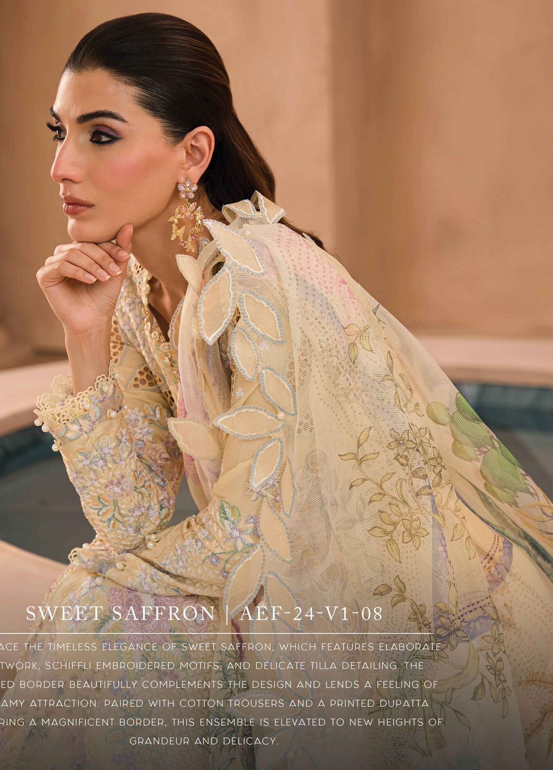 The Painted Garden by Afrozeh Eid Festive Lawn Collection 2024 D-08 Sweet Saffron