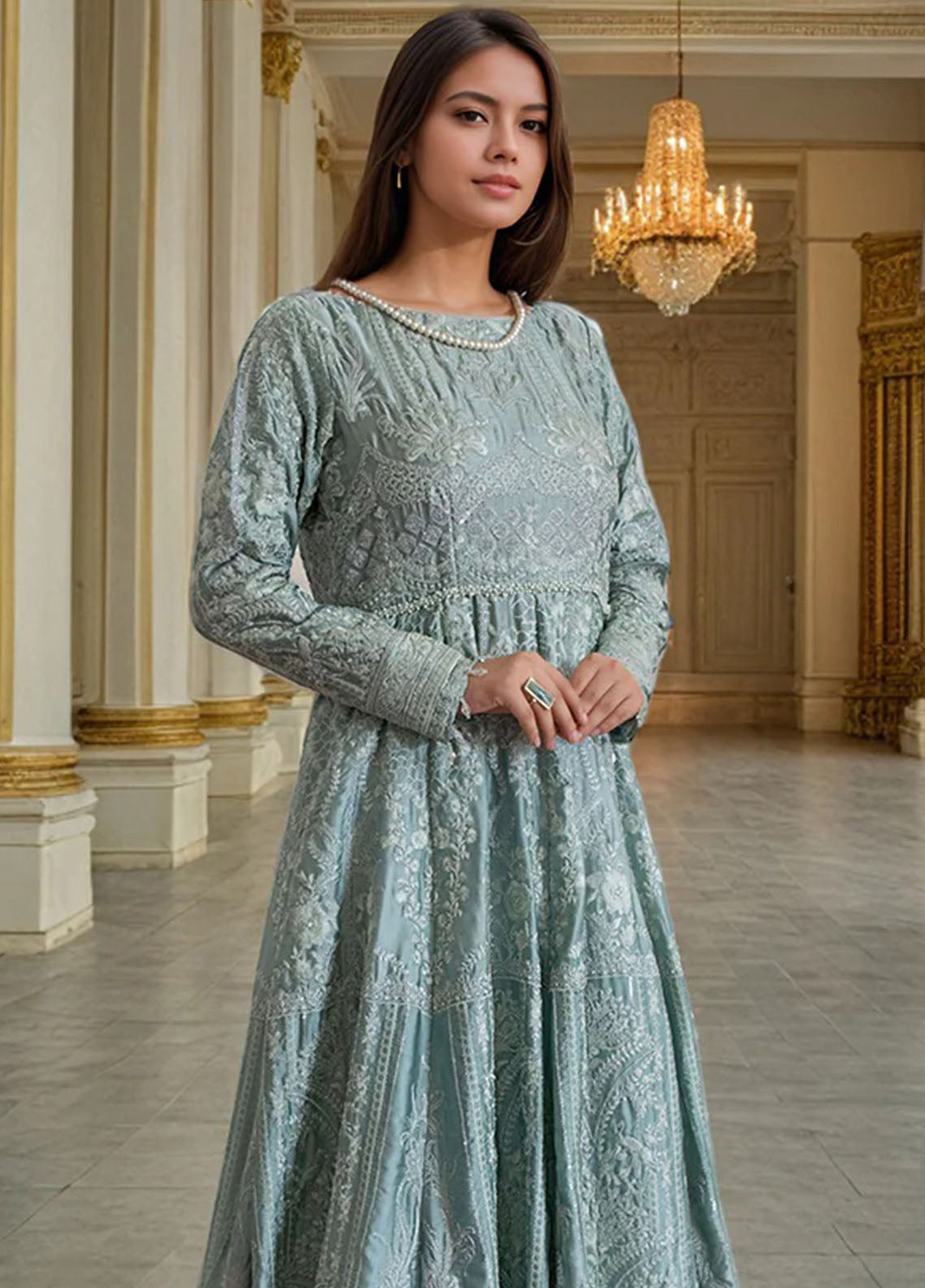Thread and Motifs Pret Embroidered Chamois 3 piece Suit 9366.1