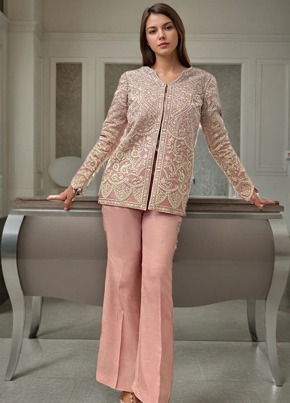 Thread and Motifs Pret Embroidered Net 3 piece Suit 9361