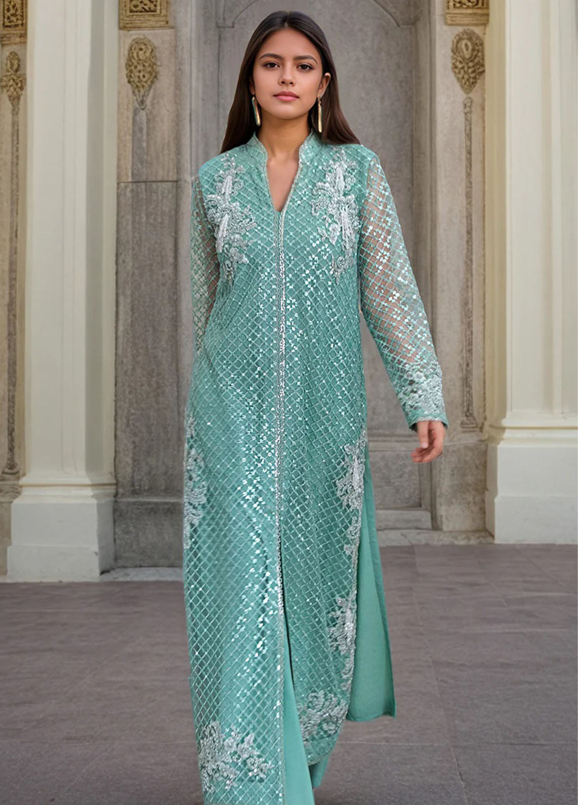 Thread and Motifs Pret Embroidered Net 3 piece Suit 9723-G