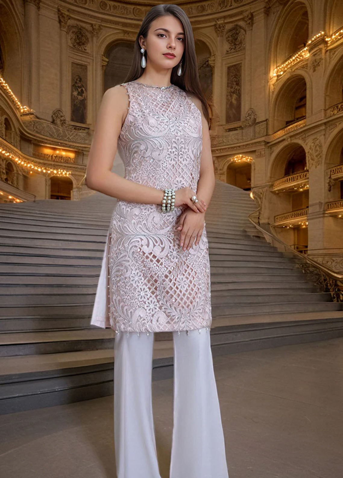 Thread and Motifs Pret Embroidered Organza 3 piece Suit 9545