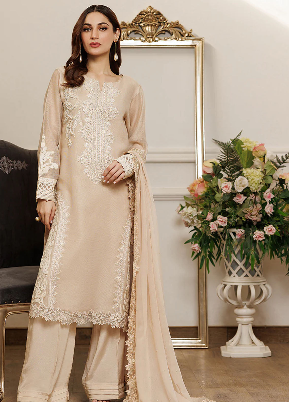 Threads And Motifs Pret Embroidered Khaadi Net 3 Piece Suit 8623