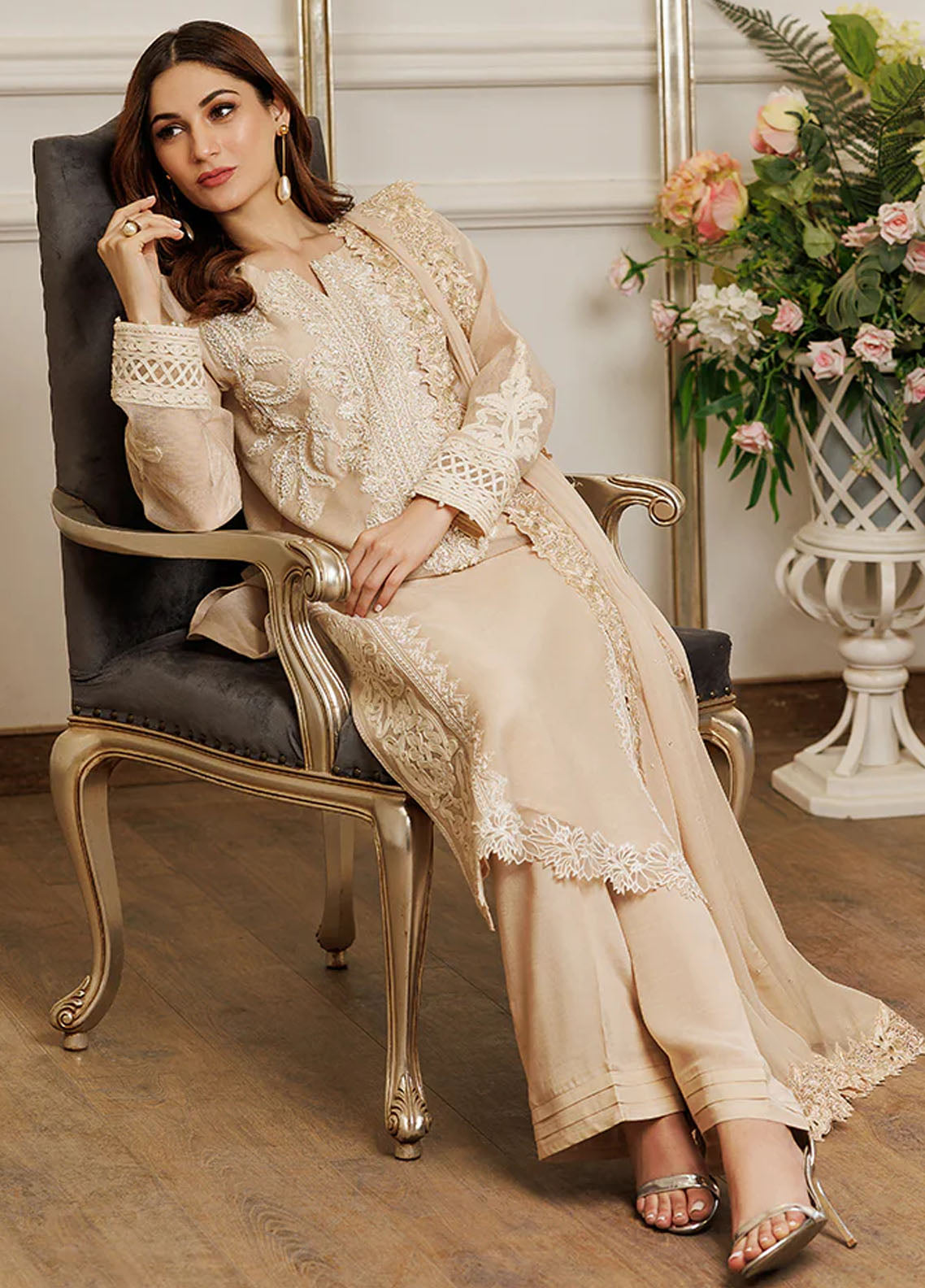 Threads And Motifs Pret Embroidered Khaadi Net 3 Piece Suit 8623