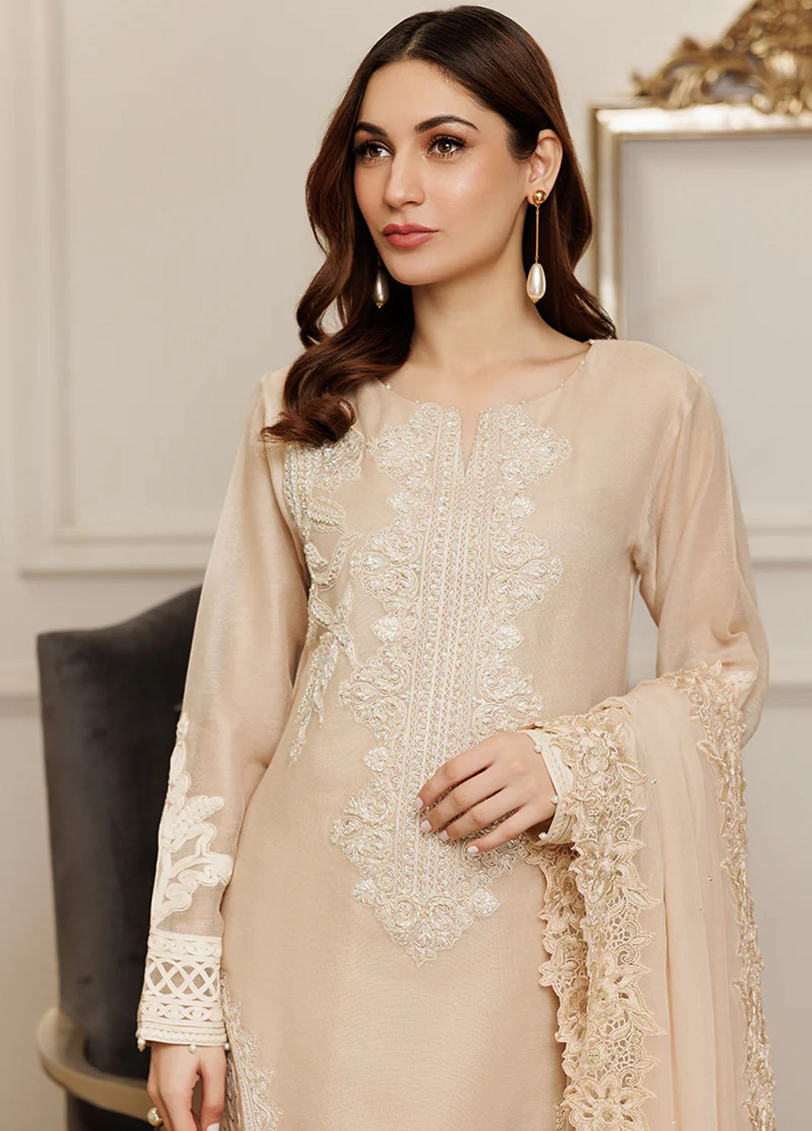 Threads And Motifs Pret Embroidered Khaadi Net 3 Piece Suit 8623