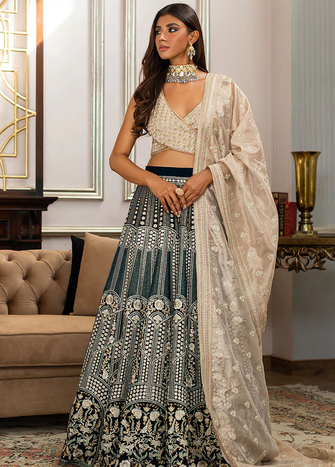 Threads And Motifs Pret Embroidered Tissue Lehenga 8197