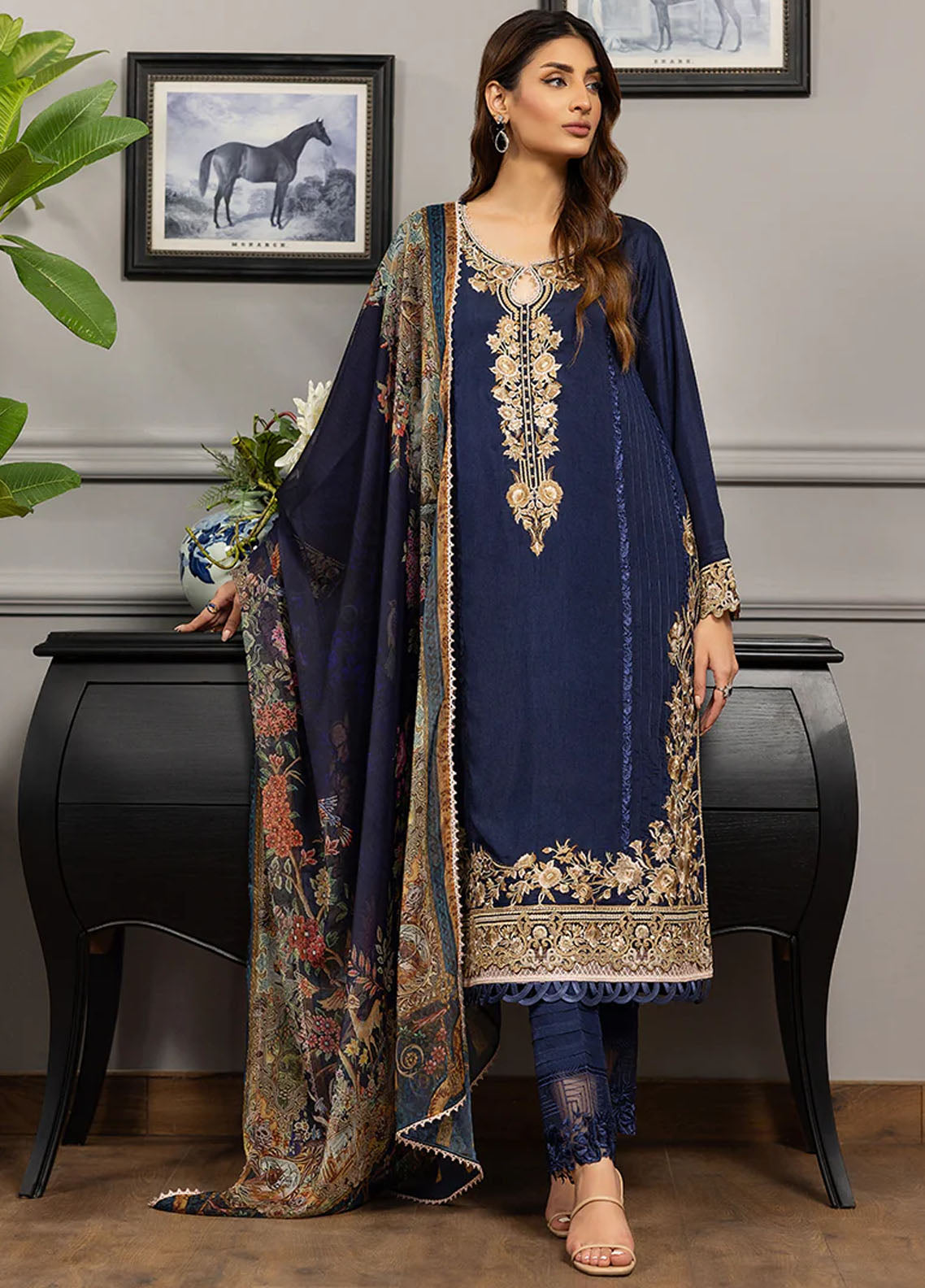 Threads And Motifs Pret Embroidered Viscose Silk 3 Piece Suit 8839